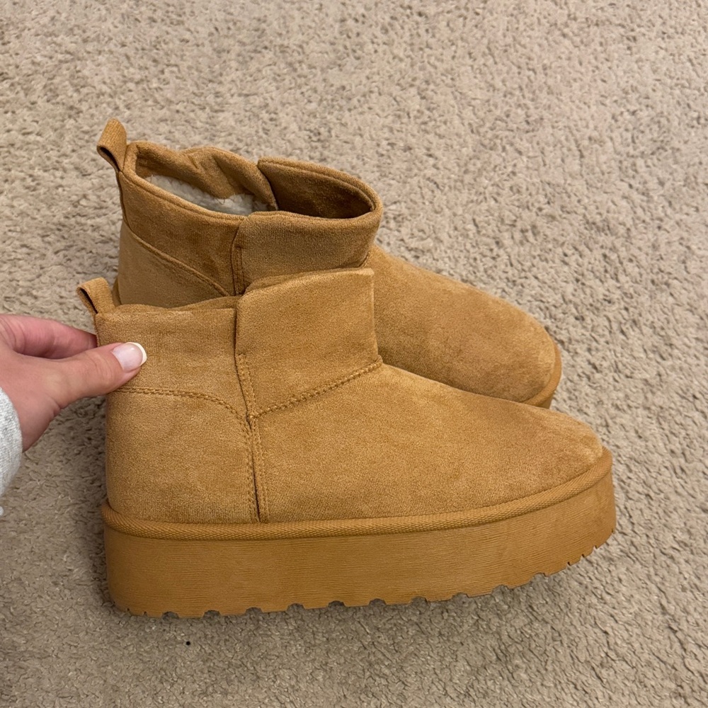 Tan Suede Platform Boots